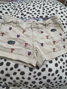 Khaki Embroidered juniors size one Jean Shorts with Team Motifs